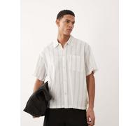Jack & Jones - Camicia corta a maniche corte in misto lino color crema a righe-Bianco S