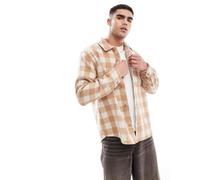 Jack & Jones - Camicia giacca spazzolata pesante beige a quadri-Neutro L