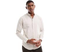 Jack & Jones - Camicia in lino con collo serafino beige-Neutro XXL