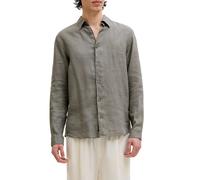 Jack&Jones camicia in lino uomo manica lunga verde militare