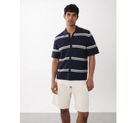 Jack & Jones - Camicia in maglia blu navy a righe multicolore con bottoni XL
