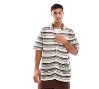 Jack & Jones - Camicia in tessuto all'uncinetto a righe-Marrone S