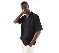 Jack & Jones - Camicia nera testurizzata a maniche corte con colletto a rever-Nero XS
