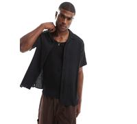 Jack & Jones - Camicia nera testurizzata con colletto a rever-Nero XXL