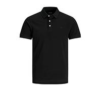 JACK & JONES Camicia Polo Slim Fit in Cotone piqué con Collo a Camicia Corto Uomo - Maglia Estiva Uni, Colore:Nero, Size:L