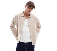 Jack & Jones - Camicia taglio corto oversize tonalità neutra a quadri-Neutro XL