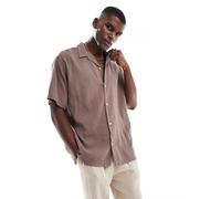 Jack & Jones - Camicia tortora testurizzata con colletto a rever-Marrone S