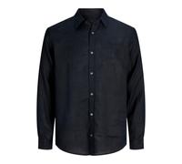 Jack & Jones Camicia Uomo In Lino Maniche Lunghe Bottoni Nera Smart Casual
