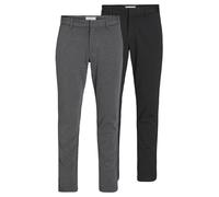 JACK & JONES Chino Pantaloni da uomo Slim Fit - Confezione da 2 pantaloni chino da uomo con elastico, Mid Rise, chiusura a gancio, classici pantaloni lunghi da uomo in poliestere e viscosa mix, Nero e