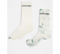 Jack & Jones - Confezione da 2 paia di calzini sportivi verde tie-dye e crema-Bianco One Size
