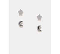 Jack & Jones - Confezione da 2 paia di orecchini a bottone effetto argento con stella e luna One Size