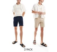 Jack & Jones - Confezione da 2 paia di pantaloncini chino blu navy e cuoio-Multicolore XS
