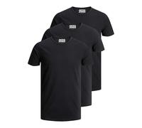 JACK & JONES Confezione da 3 magliette da uomo basic con scollo rotondo, tinta unita, slim fit, in bianco, nero, blu, grigio, 12167630, Confezione da 3 pezzi, colore: Nero, M