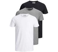 JACK & JONES Confezione da 3 magliette da uomo basic con scollo rotondo, tinta unita, slim fit, in bianco, nero, blu, grigio, 12167630, Confezione da 3 colori misti 1, L