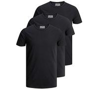 JACK & JONES Confezione da 3 magliette da uomo basic con scollo rotondo, tinta unita, slim fit, in bianco, nero, blu, grigio, 12167630, Confezione da 3 pezzi, colore: Nero, L