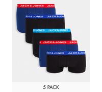 Jack & Jones - Confezione da 5 boxer aderenti con elastico in vita a contrasto nero e blu-Multicolore M