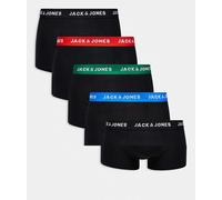 Jack & Jones - Confezione da 5 boxer aderenti neri con elastico in vita a contrasto-Nero L