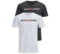 JACK & JONES Crew Neck Maglietta da Uomo, con Scollo Rotondo, Confezione da 2 (Dark Grey Mel./White). XS