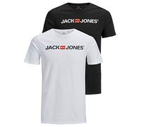 JACK & JONES Crew Neck Maglietta da Uomo, con Scollo Rotondo, Confezione da 2 Multicolore (Bianco/Nero). M