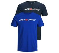 JACK & JONES Crew Neck Maglietta da Uomo, con Scollo Rotondo, Confezione da 2 (Navy Blazer/Surf The Web). XS