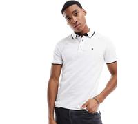Jack & Jones Essentials - Polo slim bianca in piqué con bordi a contrasto e logo-Bianco XS