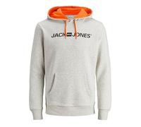 JACK & JONES Felpa con Cappuccio con Logo Male, White Melange (Shocking Orange/Reg Fit), XL (EU) Uomo