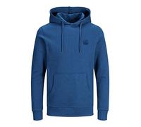 JACK & JONES Felpa con Cappuccio da Uomo Jjebasic con Logo Sweat Hood Noos, Blu (Bright Cobalt/Logo: Navy Blazer), XL