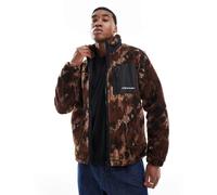 Jack & Jones - Felpa in pile borg marrone con stampa e zip S