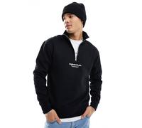 Jack & Jones - Felpa nera con logo al centro e zip corta-Nero S