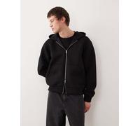 Jack & Jones - Felpa oversize in tessuto effetto scuba nera con cappuccio e doppia zip-Nero XS
