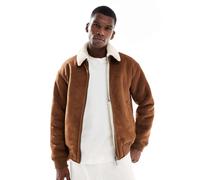 Jack & Jones - Giacca bomber in camoscio sintetico color cuoio con colletto in pile borg-Neutro M