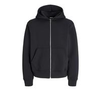 Jack & Jones - Felpa oversize in tessuto effetto scuba nera con cappuccio e doppia zip-Nero XS