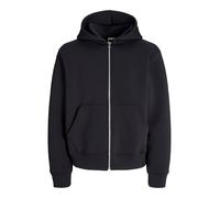 Jack & Jones - Felpa oversize in tessuto effetto scuba nera con cappuccio e doppia zip-Nero XXL