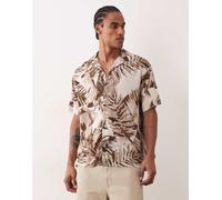 Jack & Jones - Jeff - Camicia a maniche corte marrone con stampa di palme XS