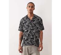 Jack & Jones - Jeff - Camicia a maniche corte nera con stampa di palme-Nero XS