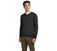 JACK & JONES Jjebasic Knit V-Neck Noos, Felpa Uomo, Grigio (Dark Grey Melange Dark Melange), Small