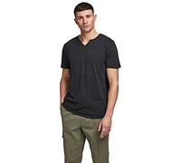 JACK & JONES Jjesplit Neck Tee Ss Noos, T-Shirt Uomo, Nero (Black Fit:slim), M