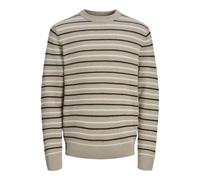 JACK&JONES Jorbronx Stripe Knit Crew Neck, Humus/Strisce: Sale Marino, L