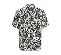 JACK & JONES Jorluke Party AOP Shirt SS Blk Camicia a Maniche Corte, Crema di Burro, XS Uomo