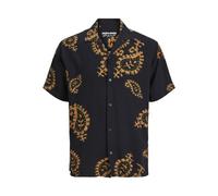 JACK & JONES Jorluke Party AOP Shirt SS Blk Camicia a Maniche Corte da Uomo, Nero, S