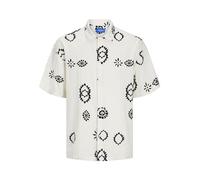 JACK & JONES JORNOTO Linen AOP Shirt SS LN, Crema di Burro, S