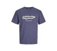 JACK & JONES Jorvesterbro Newton Branding Tee SS CN T-Shirt, Nightshadow Blue/Stampa: scan, M Uomo