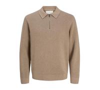 JACK & JONES Jprccmilano Stitch Knit Zip Polo SN, Greige, M