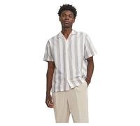 JACK & JONES Jprccsummer Stripe Resort Shirt S/S Camicia a Maniche Corte, Timber Wolf/Fit: vestibilità Rilassante, L Uomo