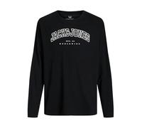 JACK&JONES JUNIOR Jjecaleb Varsity Tee LS O-Neck Jnr - Maglietta a Maniche Lunghe da Ragazzo, Black/Fit: Loose, 164