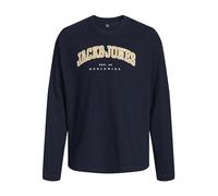 JACK&JONES JUNIOR Jjecaleb Varsity Tee LS O-Neck Jnr Maglietta a Maniche Lunghe, Navy Blazer/vestibilità: Larga, 128 cm Bambini e Ragazzi