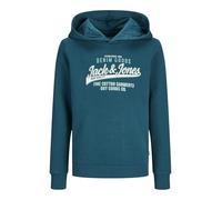 JACK&JONES JUNIOR JJELOGO Sweat Hood 2 col 24/25 Noos MNI, Felpa con Cappuccio Bambino, Deep Teal/Print:White + Winter Green,