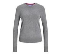JACK&JONES Jxcara Comfy Crew Neck Knit, Medium Grey Melange/Detail:/Fuchsia Red, S