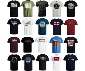 JACK & JONES Maglietta da uomo, 3/6 e 9 pezzi, misto cotone, girocollo, multicolore, 4XL