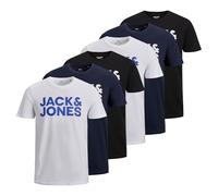 JACK&JONES - Maglietta da uomo, confezione da 6 pezzi, logo JJECORP, con logo stampato, Nero/Bianco/Blu Navy, XXL